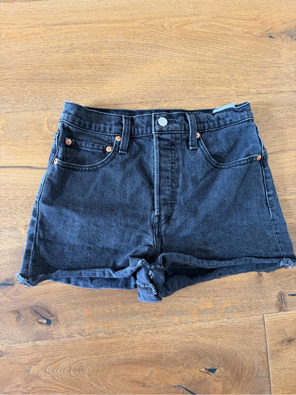 Levi's Ribcage Black High-Rise Denim Shorts